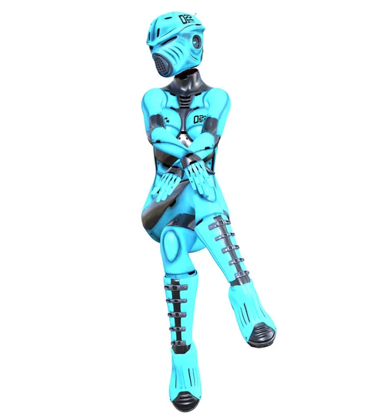 Tańczący Robot Woman Azure Matowy Metal Droid Android Girl Artificial — Zdjęcie stockowe