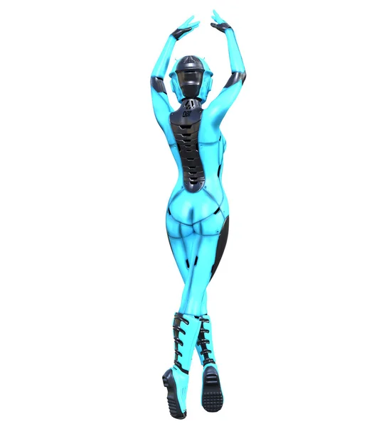 Dancing Robot Woman Azure Matte Plastic Metal Droid Android Girl — Stock Photo, Image