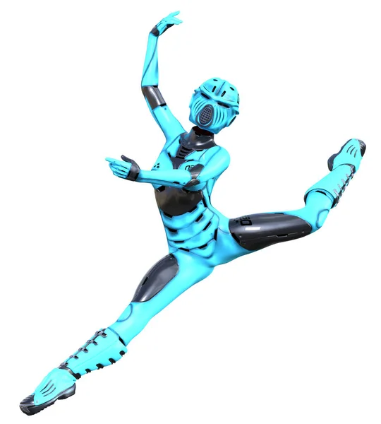 Dansende Robot Vrouwen Azure Mat Plastic Metalen Droid Android Meisje — Stockfoto