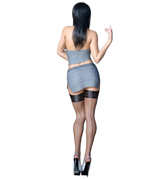 Long Haired Sexy Brunette Secretary Black Pantyhose Beautiful Girl Sexually — Stock Photo, Image