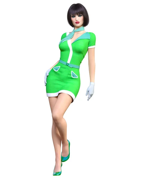 Воздушная Хозяйка Рейса Girl Short Платье Рейс Uniform Confusual Мода — стоковое фото