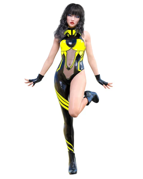 렌더링 애니메이션 Futuristic Splay Latex Woman Cartoon Comic Cosplay Hero — 스톡 사진