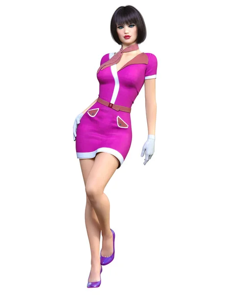 Mulher Bonita Stewardess Air Hostess Voo Girl Short Vestido Voo — Fotografia de Stock