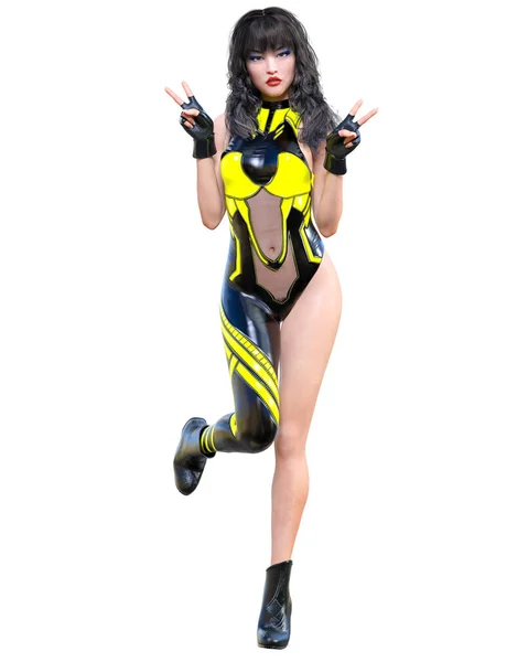 Render Sexy Anime Japanese Girl Futuristic Extravagant Latex Clothing Woman — Stock Photo, Image