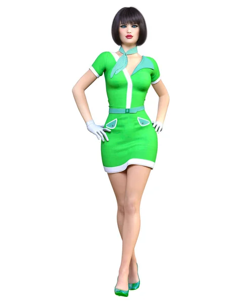 Воздушная Хозяйка Рейса Girl Short Платье Рейс Uniform Confusual Мода — стоковое фото