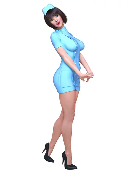 아름다운 의사푸른 Gown Woman 스튜디오 Conceptual Seductive Candid Meme Nurse — 스톡 사진