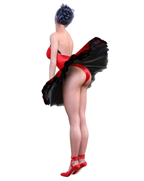Χορός Μπαλαρίνα Κόκκινο Μπαλέτο Tutu Σκούρα Μαλλιά Κορίτσι Μπλε Μάτια — Φωτογραφία Αρχείου