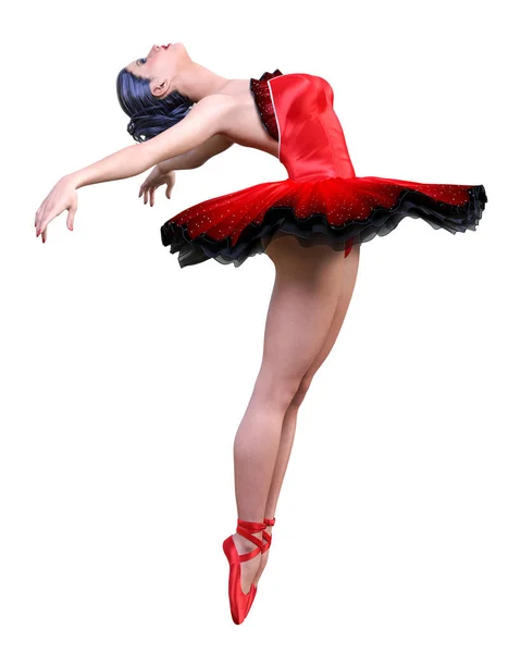 Danse Ballerine Leçon Ballet Rouge Fille Aux Cheveux Foncés Yeux — Photo