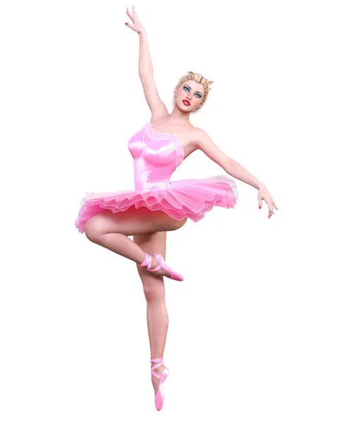 Tančící Balerína Růžový Balet Tutu Blondýny Vlasy Dívka Modré Oči — Stock fotografie