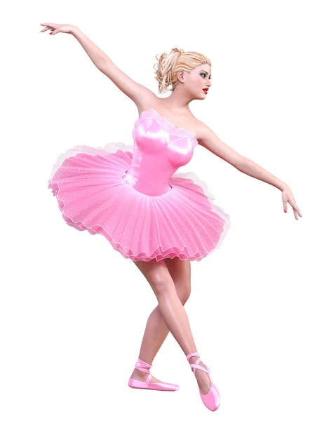 Tančící Balerína Růžový Balet Tutu Blondýny Vlasy Dívka Modré Oči — Stock fotografie