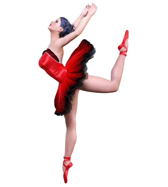 Ballerina Red Balletto Tutu Dark Capelli Ragazza Occhi Blu Balletto — Foto Stock