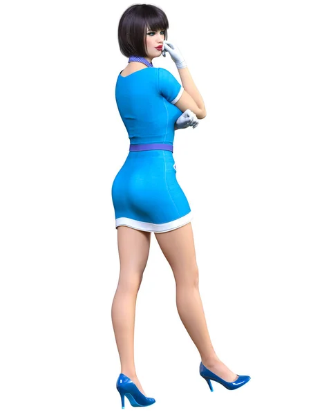 아름다운 Stewardess Air Hostess Short Dress Flight Uniform Conceptual Fashion — 스톡 사진
