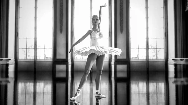 Ballerina Lumière Classique Blanc Pointe Chaussures Ballet Tutu Femme Dansante — Photo