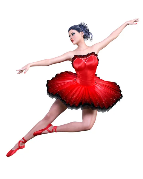 Dançando Bailarina Balé Vermelho Tutu Dark Cabelo Menina Azul Eyes — Fotografia de Stock