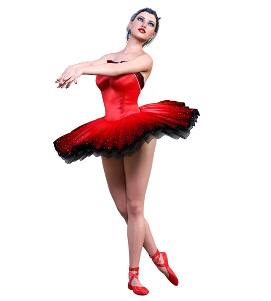 Danse Ballerine Leçon Ballet Rouge Fille Aux Cheveux Foncés Yeux — Photo