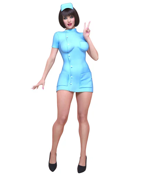 아름다운 의사푸른 Gown Woman 스튜디오 Conceptual Seductive Candid Meme Nurse — 스톡 사진