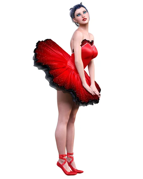 Tanzende Ballerina Red Ballett Tutu Dark Hair Girl Blue Eyes — Stockfoto