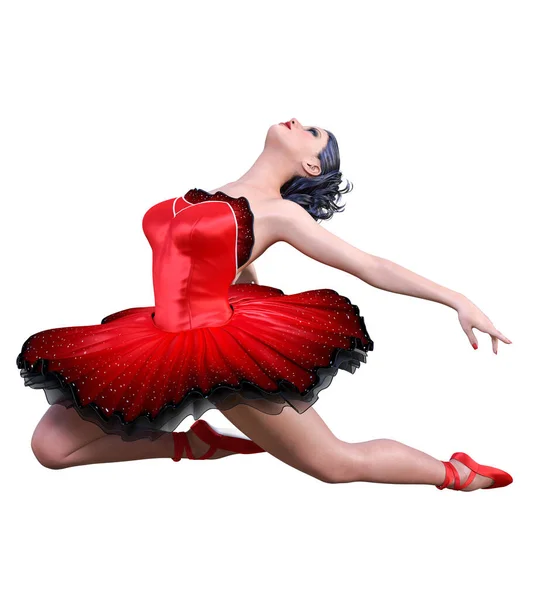 Danse Ballerine Leçon Ballet Rouge Fille Aux Cheveux Foncés Yeux — Photo