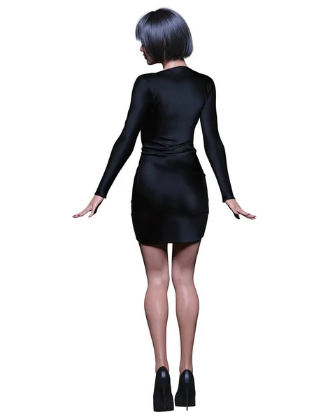Krásná Brunetka Žena Černá Krátké Mini Šaty Letní Kolekce Oblečení — Stock fotografie