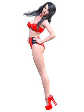 Minimalist müsrif seksi lateks süitteki uzun seksi kadın. Kavramsal moda sanatı. Baştan çıkarıcı samimi poz. 3 boyutlu canlandırma. Stüdyo, yüksek anahtar.