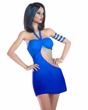 Güzel kadın kısa gece mini elbisesi. Daha iyi kıyafetler koleksiyonu. Parlak makyaj. Kadın stüdyo fotoğrafı. Kavramsal moda sanatı..