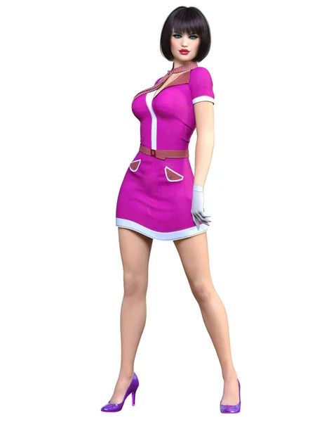 아름다운 Stewardess Air Hostess Short Dress Flight Uniform Conceptual Fashion — 스톡 사진