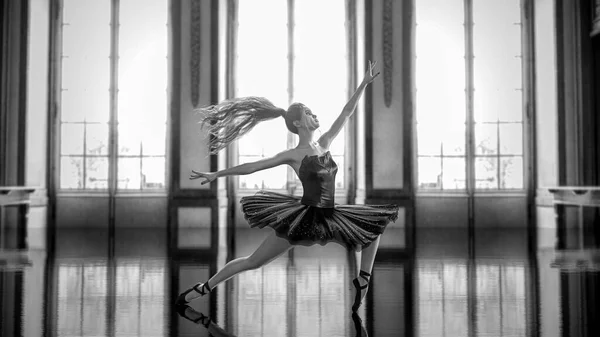 3Dバレリーナライト古典的な黒い点の靴とバレエチュチュ 踊る女性 バレエ官能的なダンサー スタジオ撮影 概念的なファッションアートのレンダリング 黒と白のヴィンテージイメージ — ストック写真