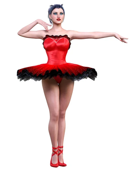 Taniec Baletnica Czerwony Balet Tututu Dark Włosy Dziewczyna Niebieskie Oczy — Zdjęcie stockowe