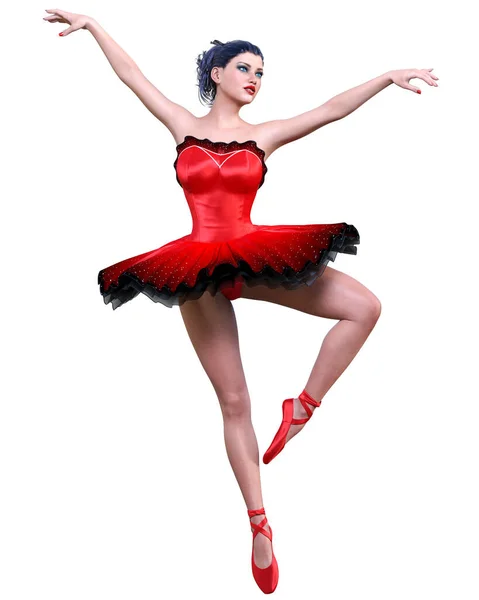 Tanzende Ballerina Red Ballett Tutu Dark Hair Girl Blue Eyes — Stockfoto