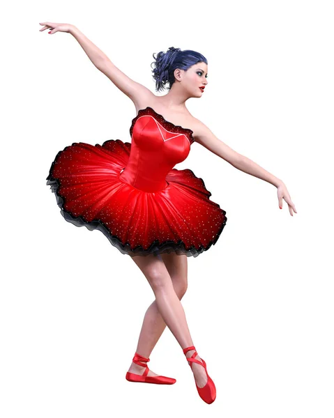 Tanzende Ballerina Red Ballett Tutu Dark Hair Girl Blue Eyes — Stockfoto