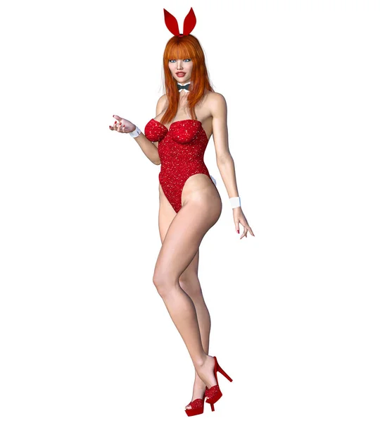 Bunny Girl Sexy Kvinna Långa Ben Baddräkt Korsett Och Skor — Stockfoto