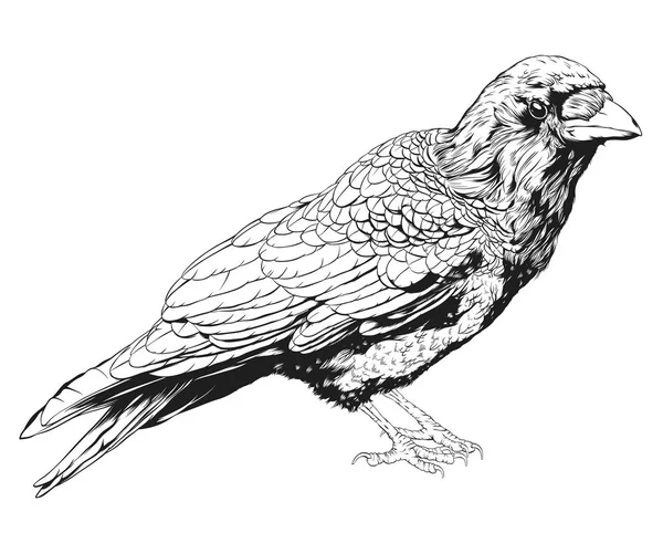 Hand Drawn Crow terisolasi Di Latar Belakang Putih, Vector Illustration - Stok Vektor