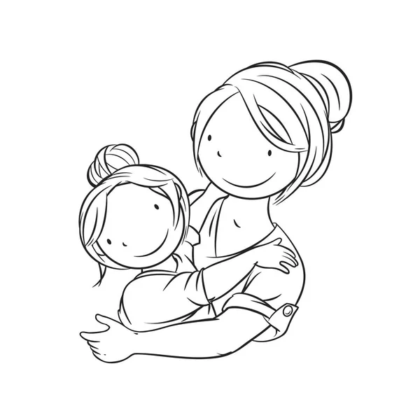 妈妈拥抱她的孩子，着色页，矢量图 — 图库矢量图片