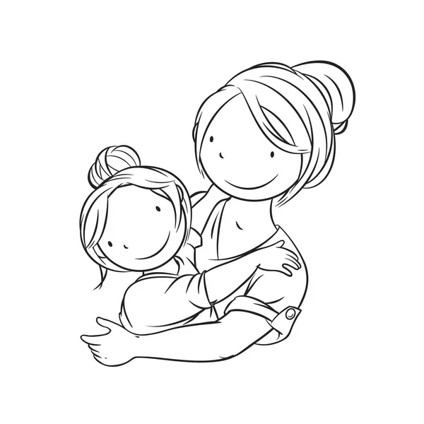 Mother Embracing her Child, Coloring Page, Vector Illustration — Stock Vector