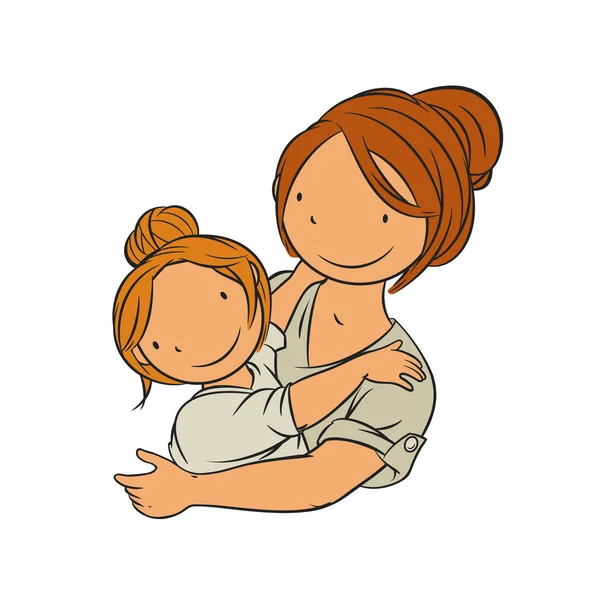 妈妈拥抱她的孩子，矢量图 — 图库矢量图片