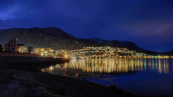 Sogndal Sognefjord Norvegia Notte — Foto Stock
