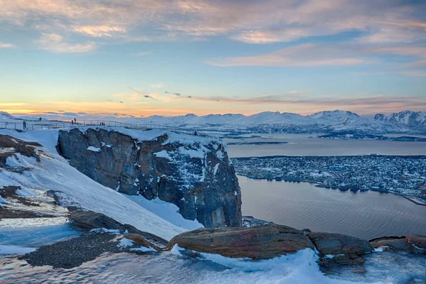 Zobacz Tromso Norwegii Góry Storsteinen Zimą — Zdjęcie stockowe