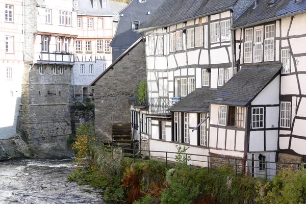 Historical Half Timber Houses River Monschau Eifel Region — Stock Photo, Image