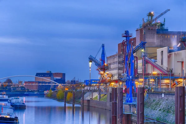 Blick Den Binlandhafen Von Neuss Bei Nacht — Stockfoto