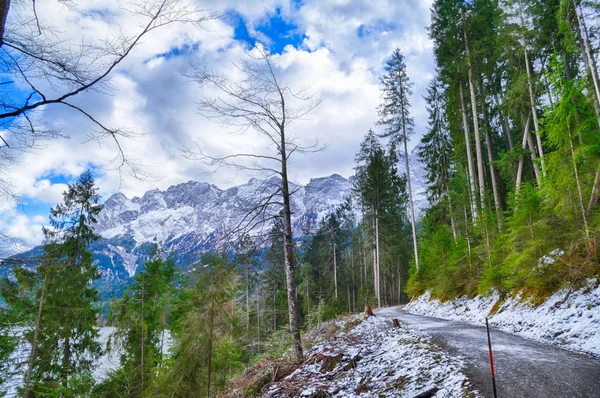 Eibsee lake and Zugspitze mountain range in Bavaria in winter