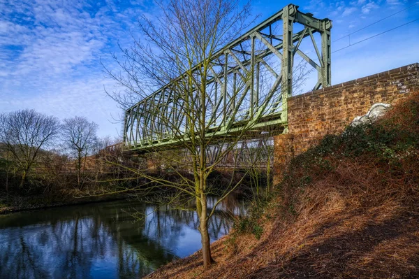 Vecchio Ponte Ferroviario Attraverso Ruhr Muelheim Germania — Foto Stock