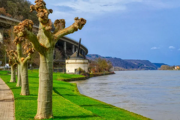 Rhine Promenade Historical Crane Building Andernach Germany — Stock Photo, Image