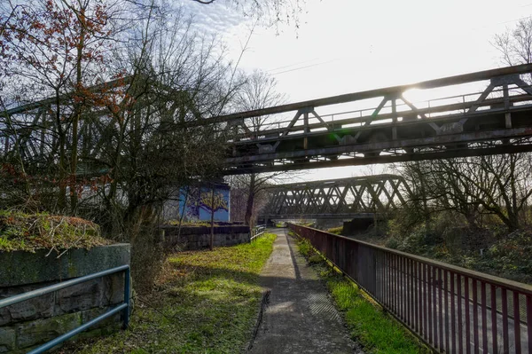 Verschiedene Alte Brücken Den Ruhrauen Bei Mülheim — Stockfoto