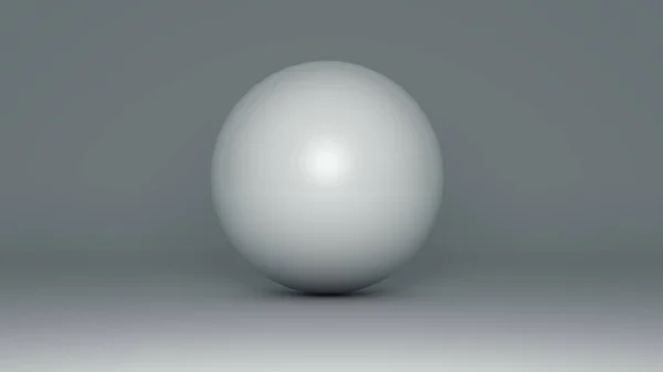 Abstrakte 3D-Darstellung einer weißen Kugel isoliert auf weißem Hintergrund mit einem Schatten auf weißer Oberfläche. Der Ball steht im Zentrum der Komposition. Ein Symbol für Einzigartigkeit, Einsamkeit und Perfektion. — Stockfoto