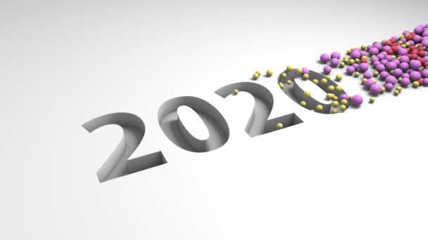 3D动画 许多彩球散落在地面上 并填入了2020年新年的日期 — 图库视频影像