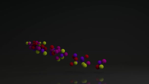 Animação Muitas Bolas Coloridas Espaço Voando Fundo Escuro — Vídeo de Stock