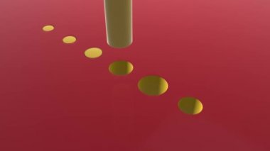 Silindirleri içeren yuvarlak deliklerin 3d animasyonu, ikincisi küpü delmeye çalışır, ancak parçalara ayrılır.