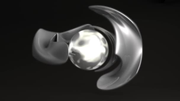 明るい光で燃える輝く未来的なボールの周りに踊る幻想的な銀のフィギュアの3Dアニメーション 背景のスクリーンセーバー 抽象的なバナーのための4Kアニメーション — ストック動画