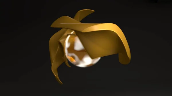 3D composition of two unique Golden figures connected by a glowing sphere, a shining ball. Futuristic 3D rendering of unique abstract forms, ideas of prosperity and luxury, power and energy. — 스톡 사진