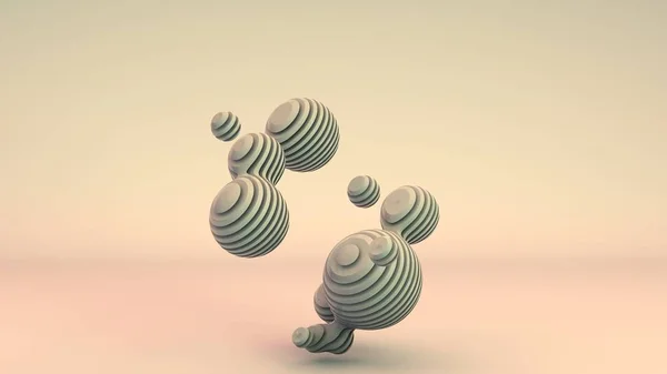 3D-Rendering weißer, einzigartiger abstrakter Formen, sphärischer flexibler Formen, die durch flache Segmente getrennt sind, die aus separaten flachen Elementen bestehen. abstrakte Komposition für Bildschirmschoner und Desktop. — Stockfoto